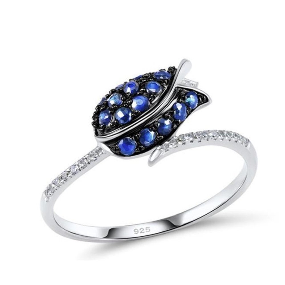 Tulip Flower Sapphire Sterling SILVER Ring size 6.5